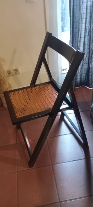Silla vintage madera plegable mimbre