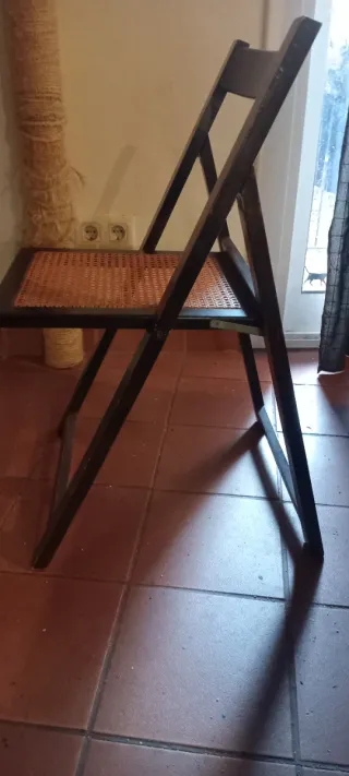 Silla vintage madera plegable mimbre