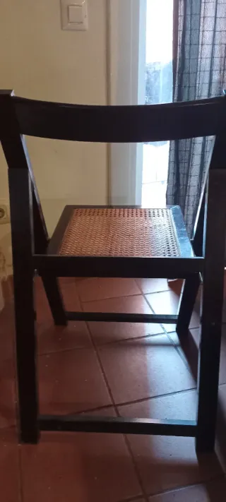 Silla vintage madera plegable mimbre