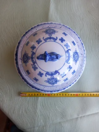 Cuenco porcelana China dragones tapa artesanal