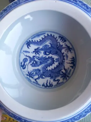 Cuenco porcelana China dragones tapa artesanal