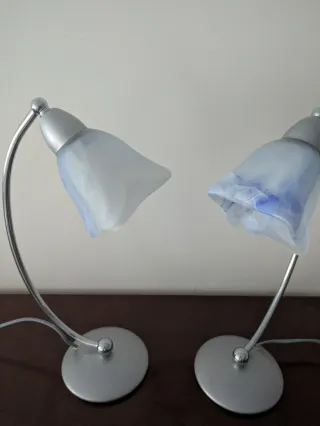 Juego 2 Lámparas Mesa Cristal y Metal