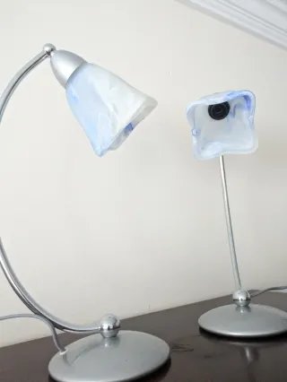 Juego 2 Lámparas Mesa Cristal y Metal