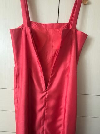 Completo giacca e abito in shantung color corallo