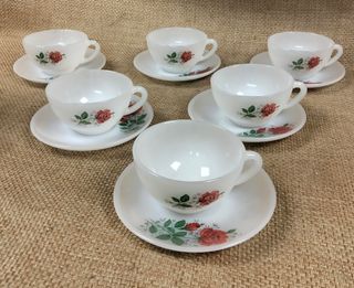 Juego Tazas Café/Té Arcopal Flores Rojas