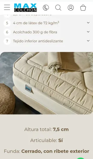 Topper látex Aspen 150x190x7.5