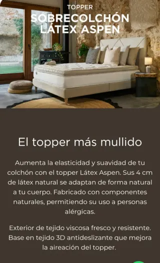 Topper látex Aspen 150x190x7.5