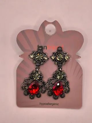 Pendientes Tan Trend Rojo y Plateado,