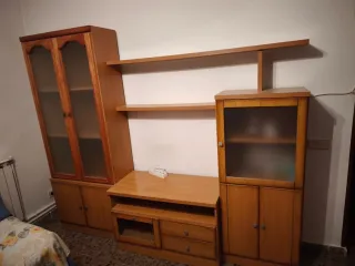 Mueble de salón comedor TV madera y cristal