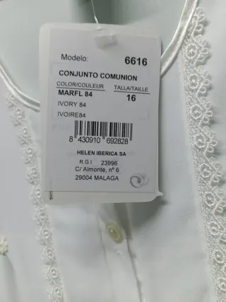 Conjunto Bata y Camisón Comunión Niña Talla 16