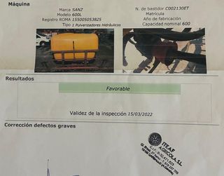 SULFATADORA TRACTOR 600 LITROS