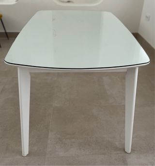 Mesa Comedor Cristal Blanca 150x90 con cristal