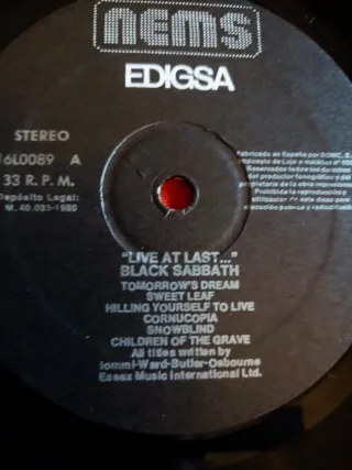 Black Sabbath Live at Last Vinilo
