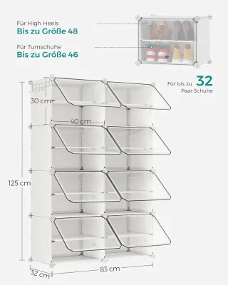 SONGMICS Mueble Zapatero Plástico, 8 Compartimento