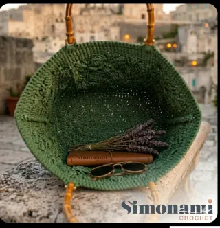 Borsa Simonami Crochet Manici Bamboo Verde