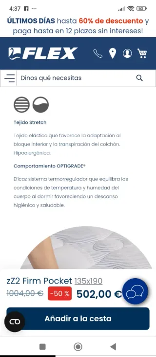 135x190 NUEVO FLEX ZZ2 FIRM POCKET COLCHÓN NUEVO