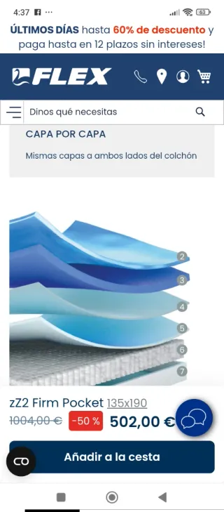 135x190 NUEVO FLEX ZZ2 FIRM POCKET COLCHÓN NUEVO
