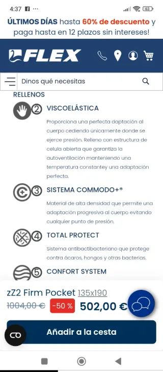 135x190 NUEVO FLEX ZZ2 FIRM POCKET COLCHÓN NUEVO