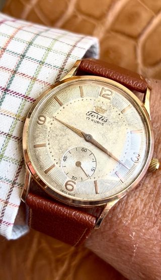 Reloj Fortis 17 Rubis Esfera Crema Correa Marrón