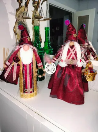 Pareja Gnomos Decoración Morado y Plateado