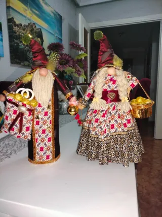 Pareja Gnomos Decoración Morado y Plateado