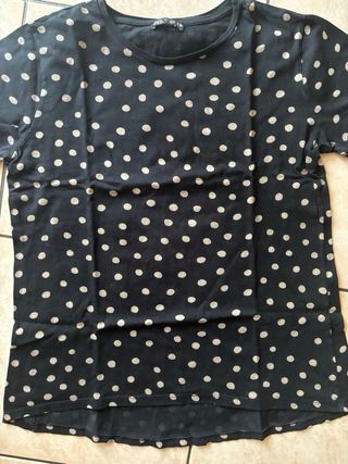 Maglietta Zara pois nero e beige