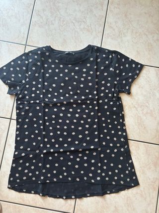 Maglietta Zara pois nero e beige