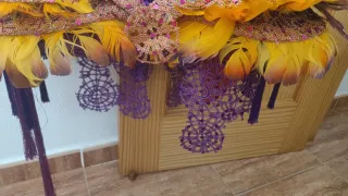 Costume di Carnevale Viola con Piume Arancioni