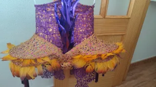 Costume di Carnevale Viola con Piume Arancioni