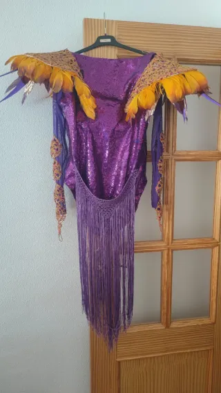 Costume di Carnevale Viola con Piume Arancioni