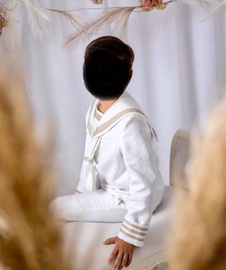 Traje de comunión niño blanco con detalles en saco