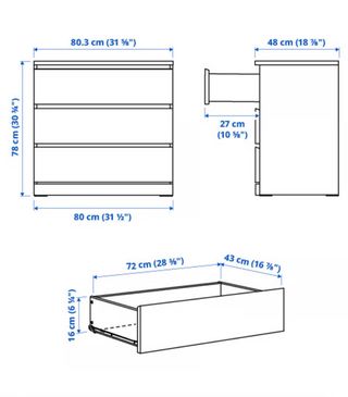 Cómoda Malm 3 cajones 80x78cm Blanca