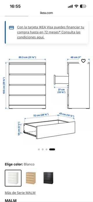 Cómoda Malm Ikea 4 cajones