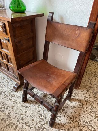 Sillas de cuero antiguas madera maciza