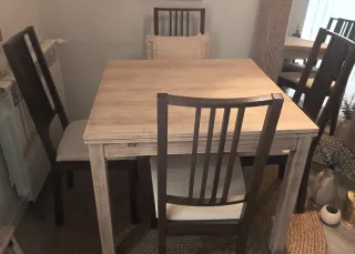 4 Sillas de comedor Ikea madera oscura y tela