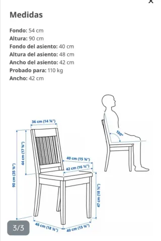 4 Sillas de comedor Ikea madera oscura y tela