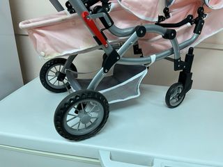 Coche de muñecas gemelas rosa y gris