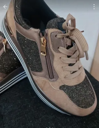 Scarpe sneakers donna glitter zip marroni oro