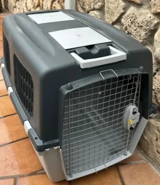Transportín perro grande gris y blanco