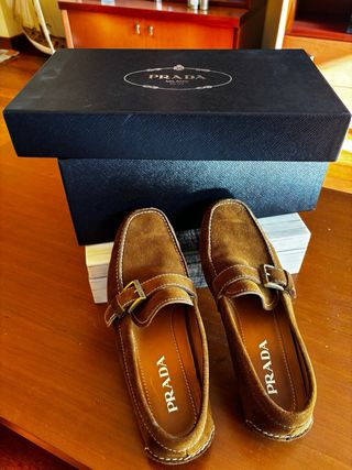 Mocasines Prada Piel Serraje Marrón