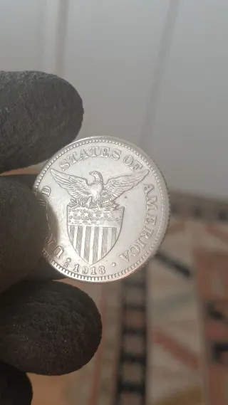 50 Centesimi Filippine 1918 S moneta d'argento