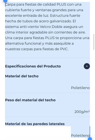 Carpa para fiestas de 6x12m
