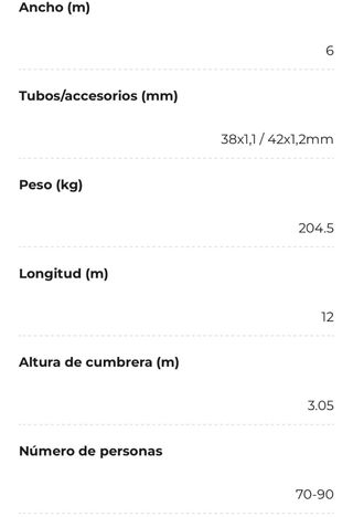 Carpa para fiestas de 6x12m