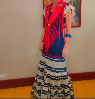 Traje Flamenca Azul Klein Talla 36 Canastero