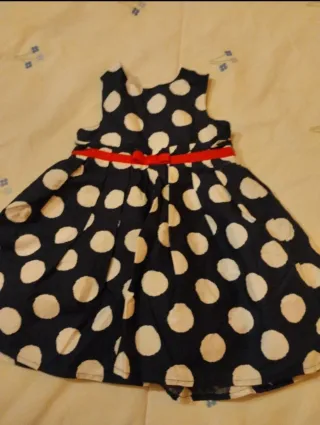 Vestido niña lunares azul con rojo
