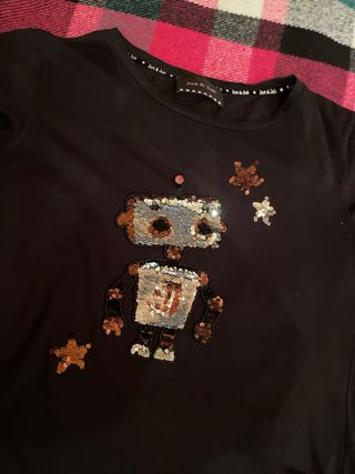 T-shirt Jun & Juli con robot di paillettes