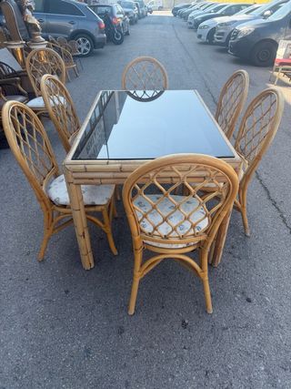 Juego comedor bambú vintage 6 sillas