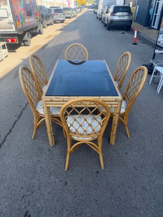 Juego comedor bambú vintage 6 sillas