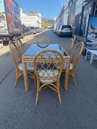 Juego comedor bambú vintage 6 sillas