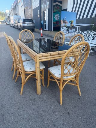 Juego comedor bambú vintage 6 sillas